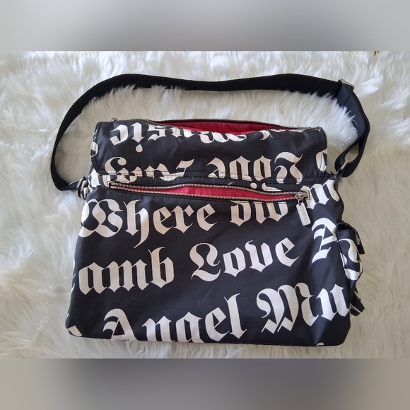 L.A.M.B. x LeSportsac Messenger Bag • Gothic Text Print • Multi‑Pocket Crossbody - Picture 3 of 16
